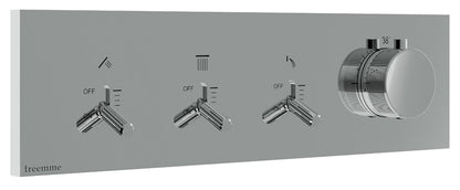 Rubinetterie Treemme 3M Watt RWIT 2B94 CC 01 + RWIT 2B94 ZZ 30 Miscelatore Doccia Termostatico Monocomando Incasso 3 Uscite Parete 4 Fori Parte Interna Esterna Incluse Stile Moderno Con Piastra Materiale Ottone Finitura Cromata