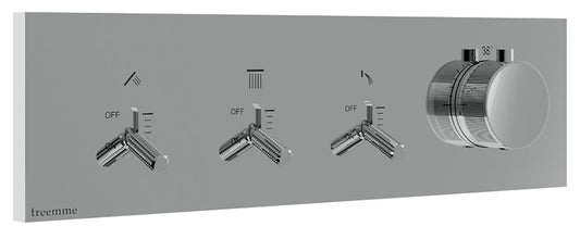 Rubinetterie Treemme 3M Watt RWIT 2B94 CC 01 + RWIT 2B94 ZZ 30 Miscelatore Doccia Termostatico Monocomando Incasso 3 Uscite Parete 4 Fori Parte Interna Esterna Incluse Stile Moderno Con Piastra Materiale Ottone Finitura Cromata