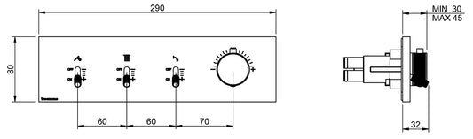 Rubinetterie Treemme 3M Watt RWIT 2B94 IS 01 + RWIT 2B94 ZZ 30 Miscelatore Doccia Termostatico Monocomando Incasso Parete 1 Manopola 3 Uscite 4 Fori Stile Moderno Con Piastra Materiale Acciaio Finitura Inox Spazzolato Opaco Parte Interna Esterna Incluse