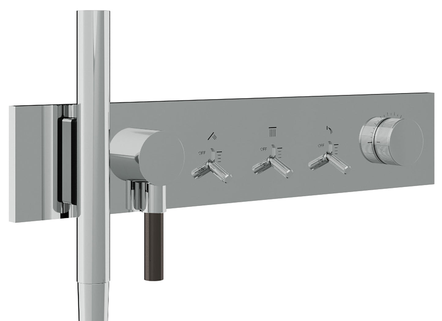 Rubinetterie Treemme 3M Watt RWIT 2B97 CC 01 + RWIT 2B97 ZZ 30 Miscelatore Doccia Meccanico Monocomando Incasso 3 Uscite Parete 6 Fori Con Doccetta e Flessibile Parte Interna Esterna Incluse Stile Moderno Con Piastra Materiale Ottone Finitura Cromata