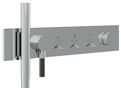 Rubinetterie Treemme 3M Watt RWIT 2B97 CC 01 + RWIT 2B97 ZZ 30 Miscelatore Doccia Meccanico Monocomando Incasso 3 Uscite Parete 6 Fori Con Doccetta e Flessibile Parte Interna Esterna Incluse Stile Moderno Con Piastra Materiale Ottone Finitura Cromata