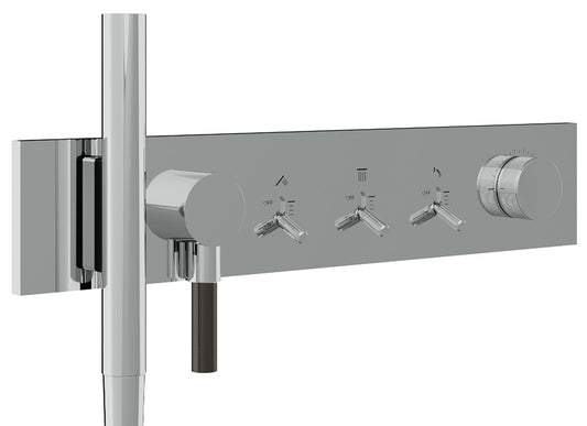 Rubinetterie Treemme 3M Watt RWIT 2B97 CC 01 + RWIT 2B97 ZZ 30 Miscelatore Doccia Meccanico Monocomando Incasso 3 Uscite Parete 6 Fori Con Doccetta e Flessibile Parte Interna Esterna Incluse Stile Moderno Con Piastra Materiale Ottone Finitura Cromata