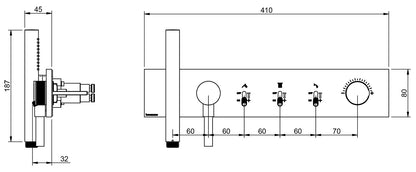 Rubinetterie Treemme 3M Watt RWIT 2B97 CC 01 + RWIT 2B97 ZZ 30 Miscelatore Doccia Meccanico Monocomando Incasso 3 Uscite Parete 6 Fori Con Doccetta e Flessibile Parte Interna Esterna Incluse Stile Moderno Con Piastra Materiale Ottone Finitura Cromata