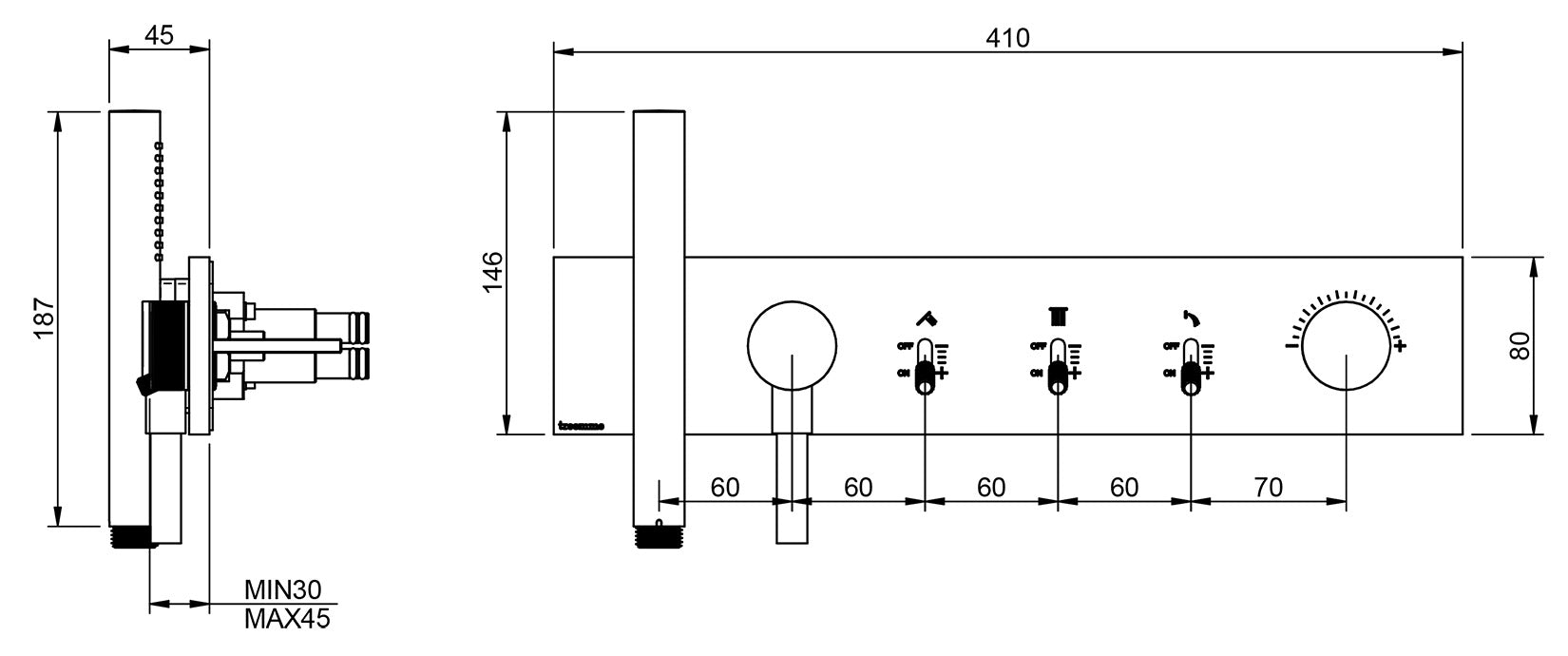 Rubinetterie Treemme 3M Watt RWIT 2B97 IS 01 + RWIT 2B97 ZZ 30 Miscelatore Doccia Meccanico Monocomando Incasso Parete 3 Uscite 6 Fori Stile Moderno Con Piastra Acciaio Inox Spazzolato Opaco Doccetta Metallo Flessibile PVC Parte Interna Esterna Incluse