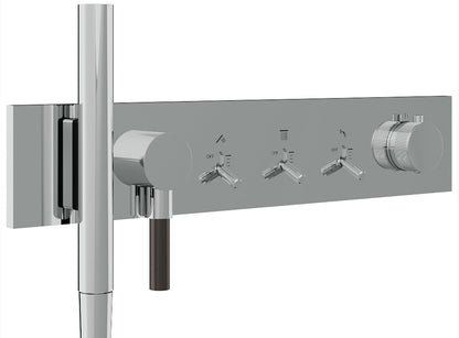 Rubinetterie Treemme 3M Watt RWIT 2B98 CC 01 + RWIT 2B98 ZZ 30 Miscelatore Doccia Termostatico Monocomando Incasso 3 Uscite Parete 6 Fori Con Doccetta e Flessibile Parte Interna Esterna Incluse Stile Moderno Con Piastra Materiale Ottone Finitura Cromata