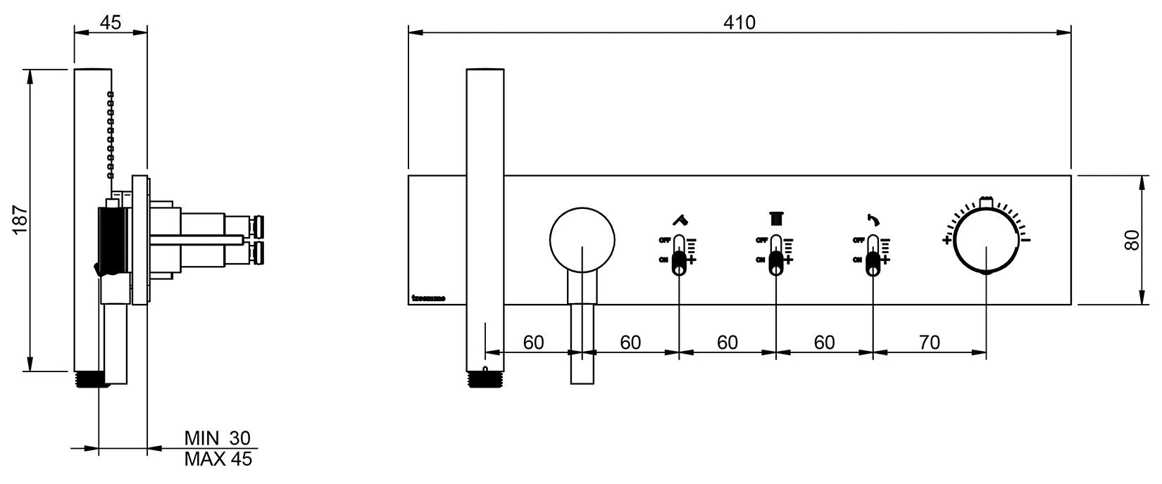 Rubinetterie Treemme 3M Watt RWIT 2B98 CC 01 + RWIT 2B98 ZZ 30 Miscelatore Doccia Termostatico Monocomando Incasso 3 Uscite Parete 6 Fori Con Doccetta e Flessibile Parte Interna Esterna Incluse Stile Moderno Con Piastra Materiale Ottone Finitura Cromata