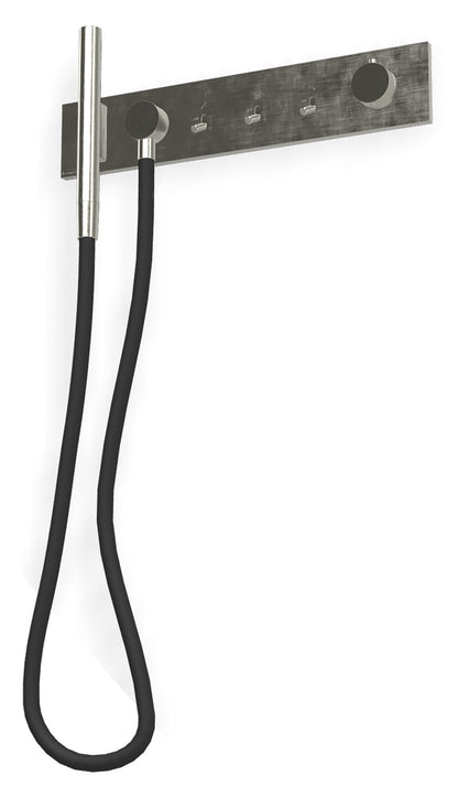 Rubinetterie Treemme 3M Watt RWIT 2B98 IS 01 + RWIT 2B98 ZZ 30 Miscelatore Doccia Termostatico Monocomando Incasso Parete 3 Uscite 6 Fori Stile Moderno Con Piastra Acciaio Inox Spazzolato Opaco Doccetta Metallo Flessibile PVC Parte Interna Esterna Incluse