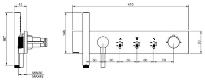 Rubinetterie Treemme 3M Watt RWIT 2B98 IS 01 + RWIT 2B98 ZZ 30 Miscelatore Doccia Termostatico Monocomando Incasso Parete 3 Uscite 6 Fori Stile Moderno Con Piastra Acciaio Inox Spazzolato Opaco Doccetta Metallo Flessibile PVC Parte Interna Esterna Incluse