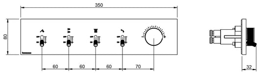 Rubinetterie Treemme 3M Watt RWIT 2BE4 CC 01 + RWIT 2BE4 ZZ 30 Miscelatore Doccia Meccanico Monocomando Incasso 4 Uscite Parete 5 Fori Parte Interna Esterna Incluse Stile Moderno Con Piastra Materiale Ottone Finitura Cromata