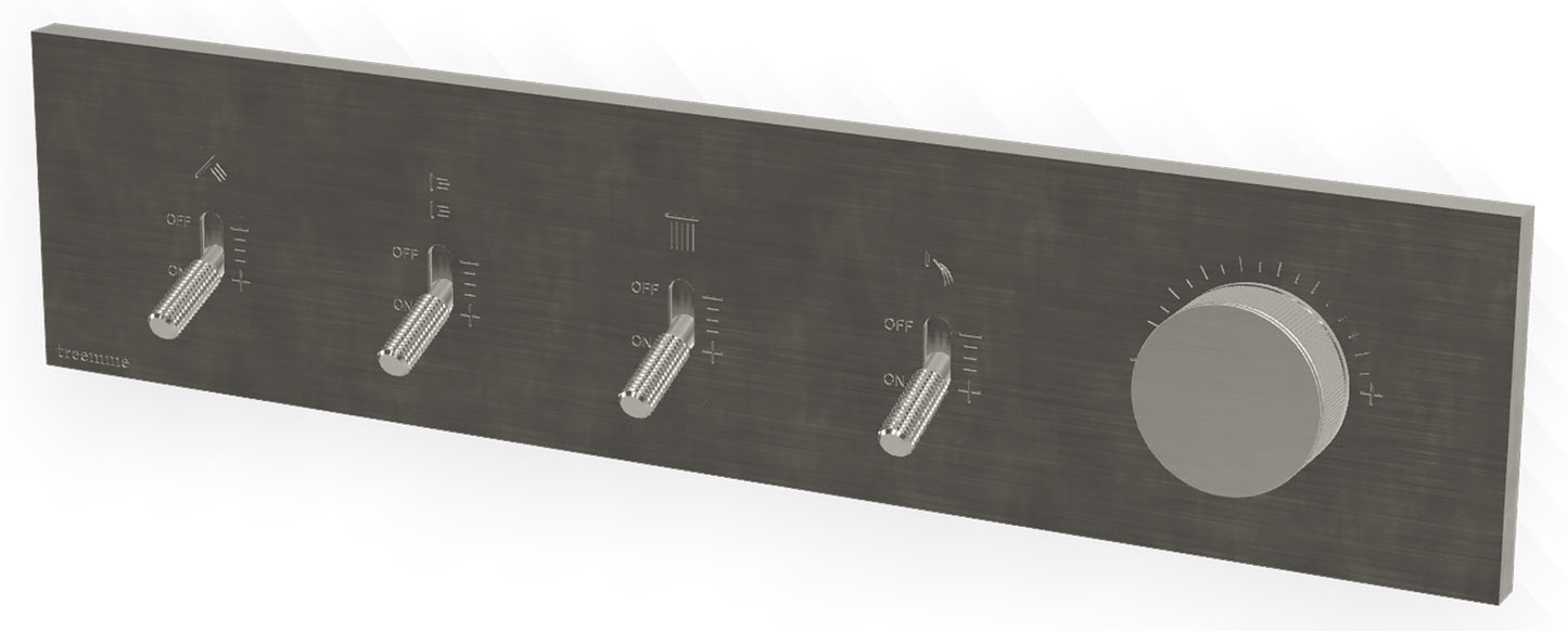 Rubinetterie Treemme 3M Watt RWIT 2BE4 IS 01 + RWIT 2BE4 ZZ 30 Miscelatore Doccia Meccanico Monocomando Incasso Parete 1 Manopola 4 Uscite 5 Fori Stile Moderno Con Piastra Materiale Acciaio Finitura Inox Spazzolato Opaco Parte Interna Esterna Incluse