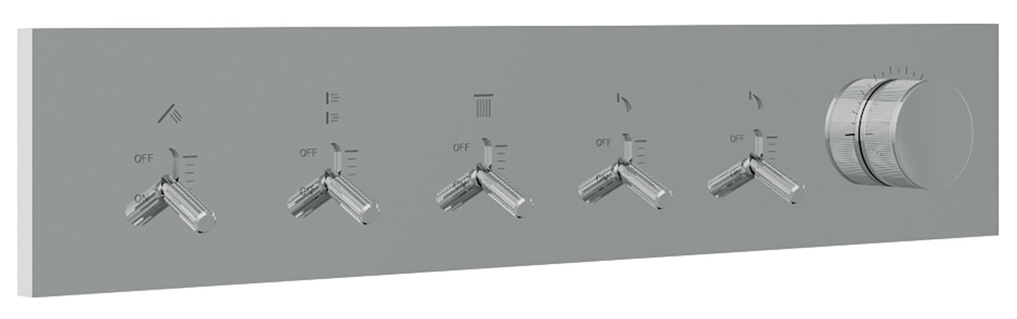 Rubinetterie Treemme 3M Watt RWIT 2BE5 CC 01 + RWIT 2BE5 ZZ 30 Miscelatore Doccia Meccanico Monocomando Incasso 5 Uscite Parete 6 Fori Parte Interna Esterna Incluse Stile Moderno Con Piastra Materiale Ottone Finitura Cromata