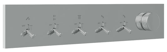 Rubinetterie Treemme 3M Watt RWIT 2BE5 CC 01 + RWIT 2BE5 ZZ 30 Miscelatore Doccia Meccanico Monocomando Incasso 5 Uscite Parete 6 Fori Parte Interna Esterna Incluse Stile Moderno Con Piastra Materiale Ottone Finitura Cromata