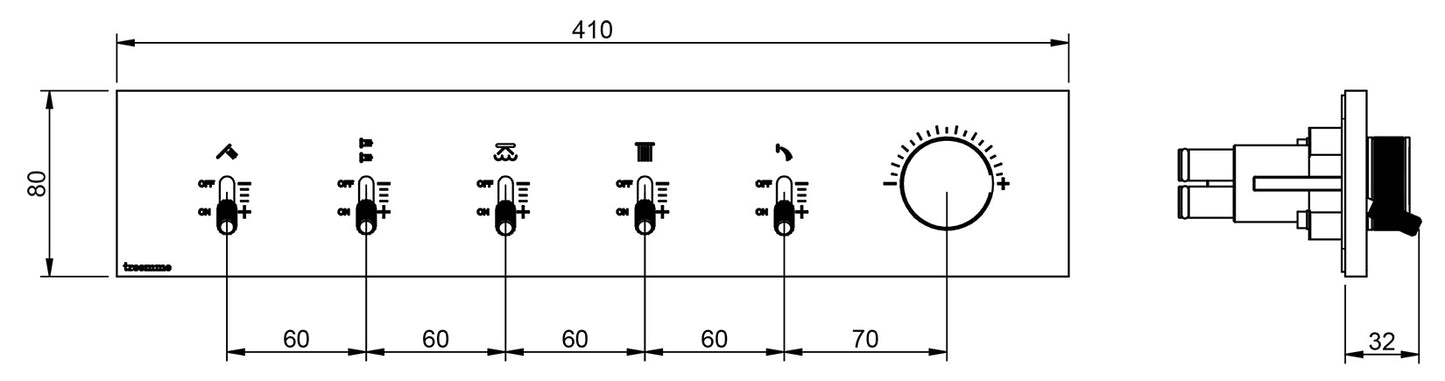 Rubinetterie Treemme 3M Watt RWIT 2BE5 IS 01 + RWIT 2BE5 ZZ 30 Miscelatore Doccia Meccanico Monocomando Incasso Parete 1 Manopola 5 Uscite 6 Fori Stile Moderno Con Piastra Materiale Acciaio Finitura Inox Spazzolato Opaco Parte Interna Esterna Incluse