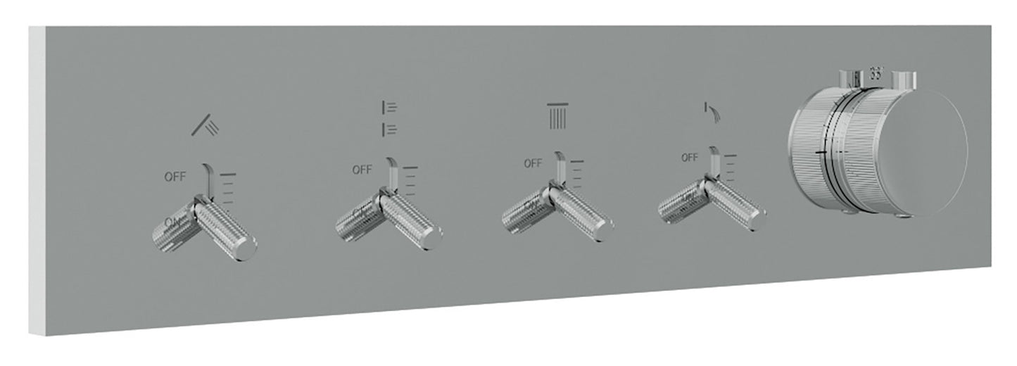 Rubinetterie Treemme 3M Watt RWIT 2BF4 CC 01 + RWIT 2BF4 ZZ 30 Miscelatore Doccia Termostatico Monocomando Incasso 4 Uscite Parete 5 Fori Parte Interna Esterna Incluse Stile Moderno Con Piastra Materiale Ottone Finitura Cromata