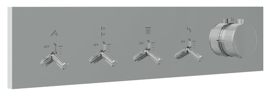Rubinetterie Treemme 3M Watt RWIT 2BF4 CC 01 + RWIT 2BF4 ZZ 30 Miscelatore Doccia Termostatico Monocomando Incasso 4 Uscite Parete 5 Fori Parte Interna Esterna Incluse Stile Moderno Con Piastra Materiale Ottone Finitura Cromata