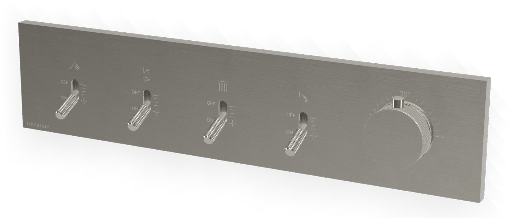 Rubinetterie Treemme 3M Watt RWIT 2BF4 IS 01 + RWIT 2BF4 ZZ 30 Miscelatore Doccia Termostatico Monocomando Incasso Parete 1 Manopola 4 Uscite 5 Fori Stile Moderno Con Piastra Materiale Acciaio Finitura Inox Spazzolato Opaco Parte Interna Esterna Incluse