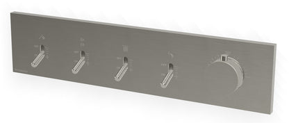 Rubinetterie Treemme 3M Watt RWIT 2BF4 IS 01 + RWIT 2BF4 ZZ 30 Miscelatore Doccia Termostatico Monocomando Incasso Parete 1 Manopola 4 Uscite 5 Fori Stile Moderno Con Piastra Materiale Acciaio Finitura Inox Spazzolato Opaco Parte Interna Esterna Incluse