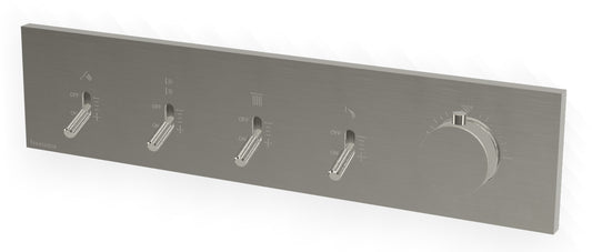 Rubinetterie Treemme 3M Watt RWIT 2BF4 IS 01 + RWIT 2BF4 ZZ 30 Miscelatore Doccia Termostatico Monocomando Incasso Parete 1 Manopola 4 Uscite 5 Fori Stile Moderno Con Piastra Materiale Acciaio Finitura Inox Spazzolato Opaco Parte Interna Esterna Incluse