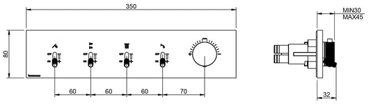 Rubinetterie Treemme 3M Watt RWIT 2BF4 IS 01 + RWIT 2BF4 ZZ 30 Miscelatore Doccia Termostatico Monocomando Incasso Parete 1 Manopola 4 Uscite 5 Fori Stile Moderno Con Piastra Materiale Acciaio Finitura Inox Spazzolato Opaco Parte Interna Esterna Incluse