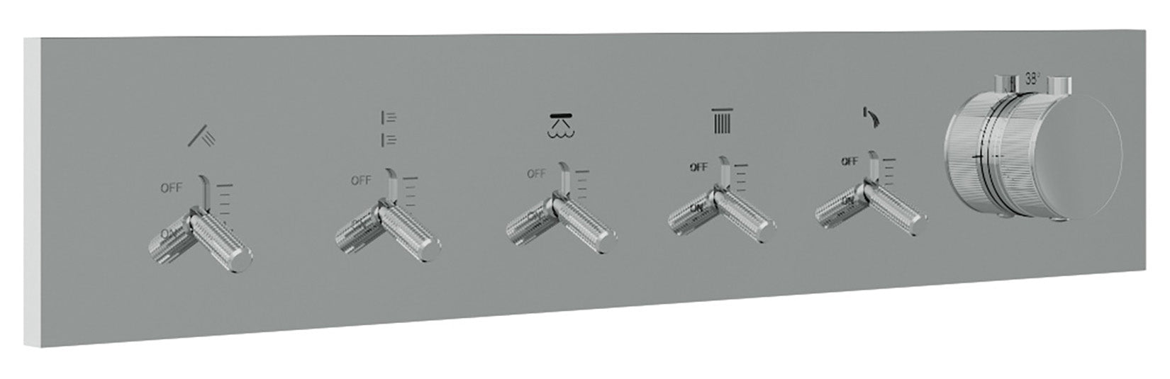 Rubinetterie Treemme 3M Watt RWIT 2BF5 CC 01 + RWIT 2BF5 ZZ 30 Miscelatore Doccia Termostatico Monocomando Incasso 5 Uscite Parete 6 Fori Parte Interna Esterna Incluse Stile Moderno Con Piastra Materiale Ottone Finitura Cromata