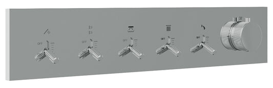 Rubinetterie Treemme 3M Watt RWIT 2BF5 CC 01 + RWIT 2BF5 ZZ 30 Miscelatore Doccia Termostatico Monocomando Incasso 5 Uscite Parete 6 Fori Parte Interna Esterna Incluse Stile Moderno Con Piastra Materiale Ottone Finitura Cromata