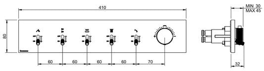 Rubinetterie Treemme 3M Watt RWIT 2BF5 CC 01 + RWIT 2BF5 ZZ 30 Miscelatore Doccia Termostatico Monocomando Incasso 5 Uscite Parete 6 Fori Parte Interna Esterna Incluse Stile Moderno Con Piastra Materiale Ottone Finitura Cromata