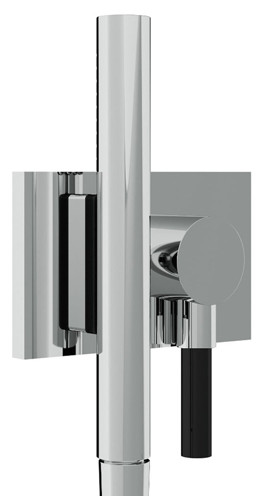 Rubinetterie Treemme 3M Watt RWIT 2BF6 CC 25 + RWIT 2BF6 ZZ 40 Kit Gancio Presa Acqua Flessibile in PVC Doccetta in Metallo Tonda con Attacco a Calamita Supporto a Muro Quadro Materiale Ottone Finitura Cromata Parte Interna ed Esterna Incluse