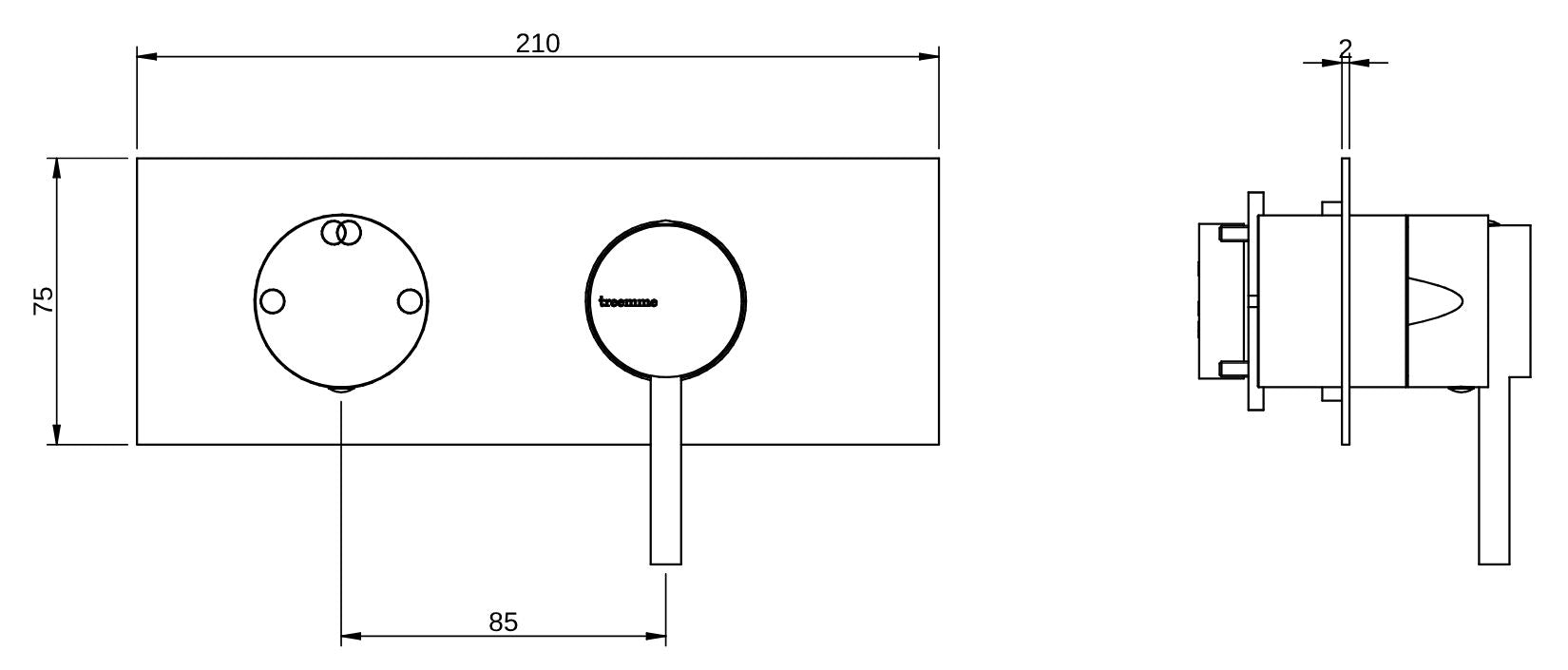 Rubinetterie Treemme 3M X-Change_mono RWIT 58E2 CC 01 + RWIT 22A2 ZZ 01 Miscelatore Monocomando Doccia Incasso Muro Deviatore 2 Uscite Meccanico Due Fori 1 Leva Con Piastra Orizzontale Staffa Per Cartongesso Ottone Cromata Parte Interna Esterna Incluse