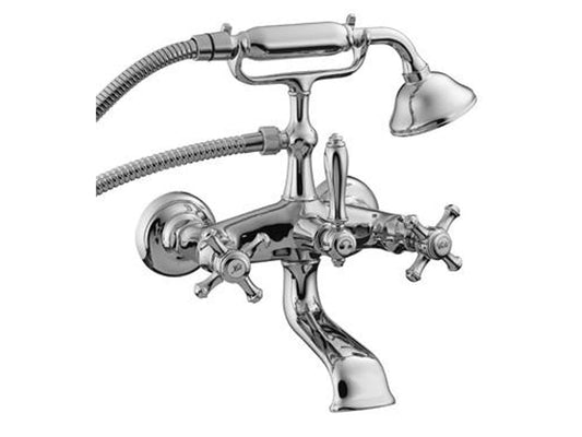 Rubinetterie Treemme 3M OLD ITALY IT 4401 CC OI ZZ Miscelatore Gruppo Esterno Vasca Parete Muro Con Doccetta In Metallo Materiale Ottone Finitura Cromata