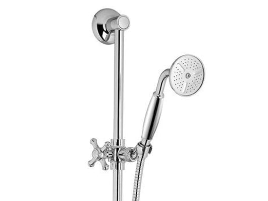 Rubinetterie Treemme 3M OLD ITALY RWIT 4467 CC 01 Kit Asta Saliscendi Con Doccetta In Metallo e Flessibile Senza Presa Acqua a Muro Finitura Cromata