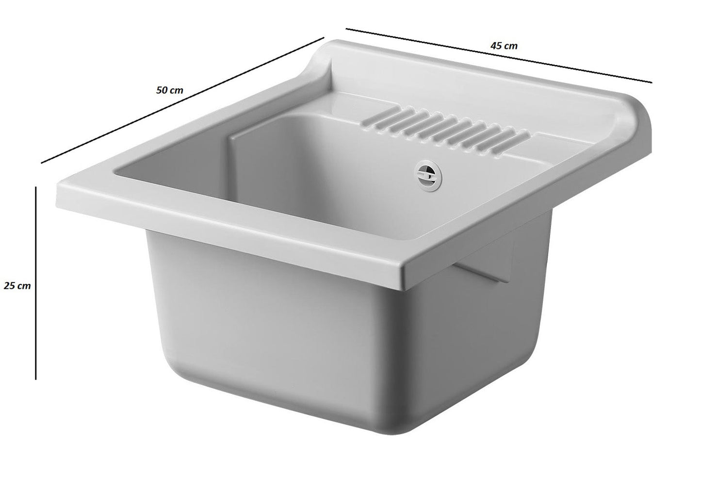 Negrari Eco Lavatoio Bianco Misura 45x50 L45 P50 H85 CM Lavapanni Interno Bagno Lavanderia Base Nobilitato Idrofugo Legno Vasca Lavabo Lavandino Lavello Resina Plastica Asse PP Sifone Piedini Regolabili Ante Sportelli Battenti Economico Qualità Medio Alta