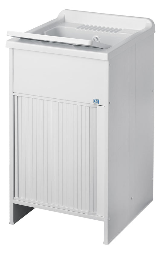 Negrari Kit Esterni Roc Mobile Lavatoio Lavapanni Misura L50P50H85 50x50 H85CM Bianco Kit Montaggio Lavanderia Anta Sportello Scorrevole Serrandina Serranda Orizzontale Interno Esterno Bianco Mobile Pilozzo Vasca Plastica Resina Sifone Completo Piedini Re