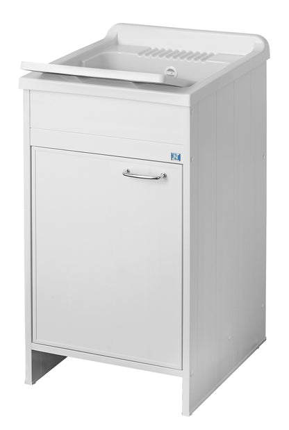 Negrari Kit Garden Mobile Lavatoio Lavapanni Casa Misura L45P50H85 45x50 H85CM Bianco Kit Montaggio Lavanderia Bagno Anta Sportello Battente Interno Esterno Pilozzo Vasca Asse Lavaggio Lavabo Plastica Resina PVC Sifone Autopulente Resistente Acqua Umidità