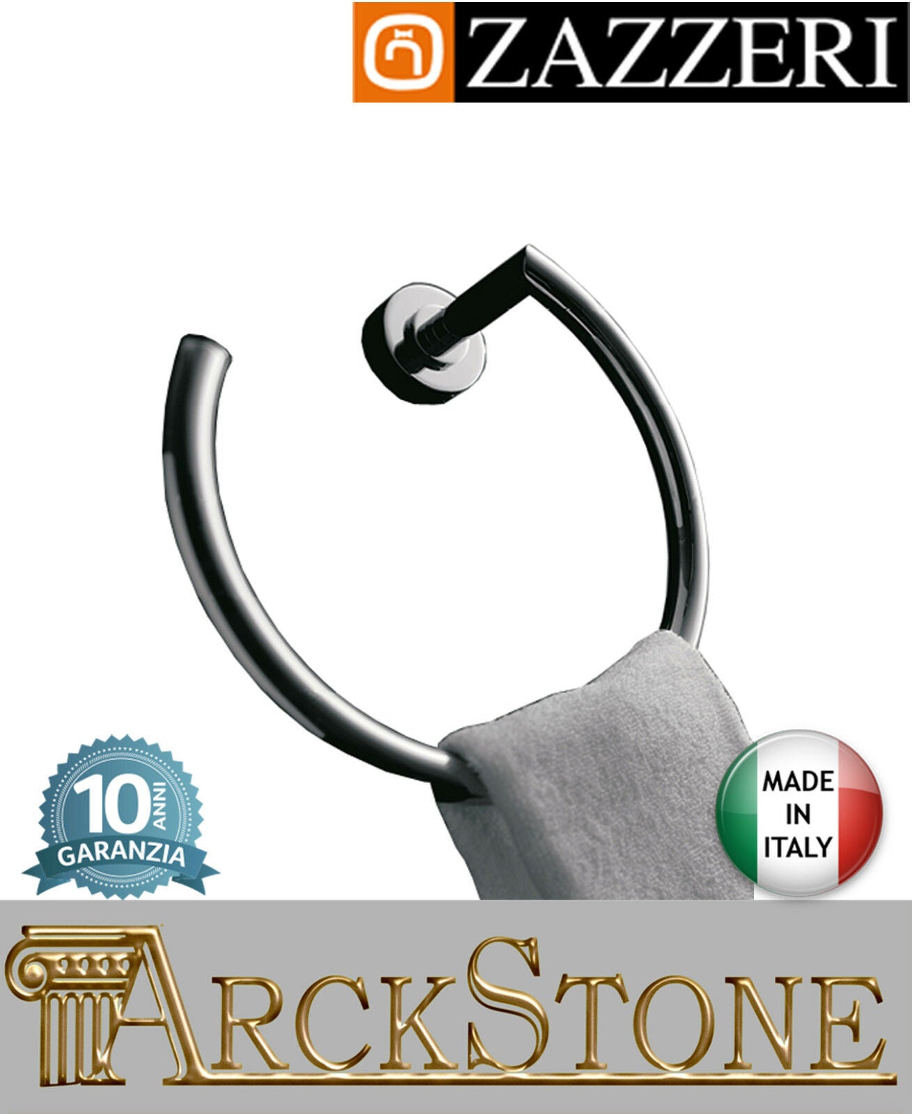 Porta Asciugamano Zazzeri Da-Da ottone cromato Ad Anello mm H270 L240 P95 parete