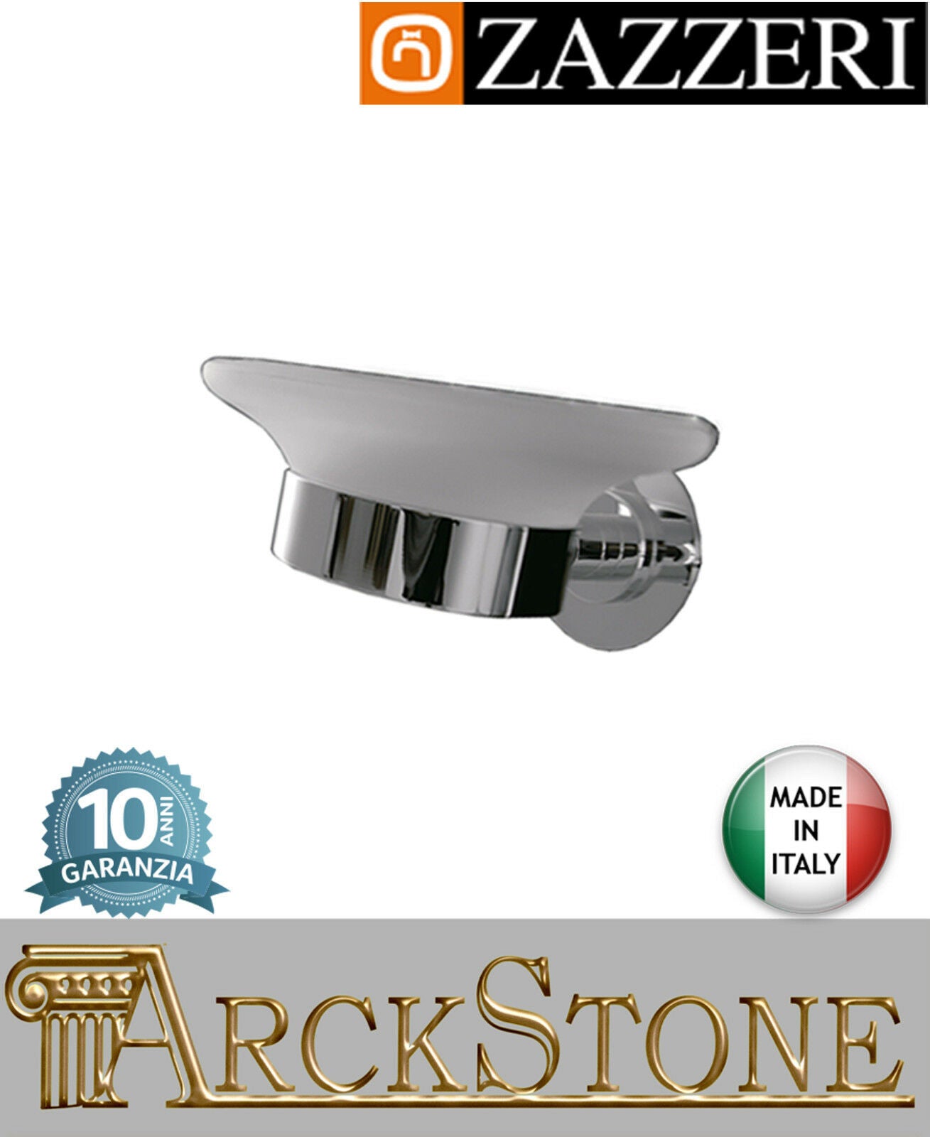 Porta saponetta Zazzeri Da-Da ottone cromato vaschetta vetro H62 L120 P115 muro