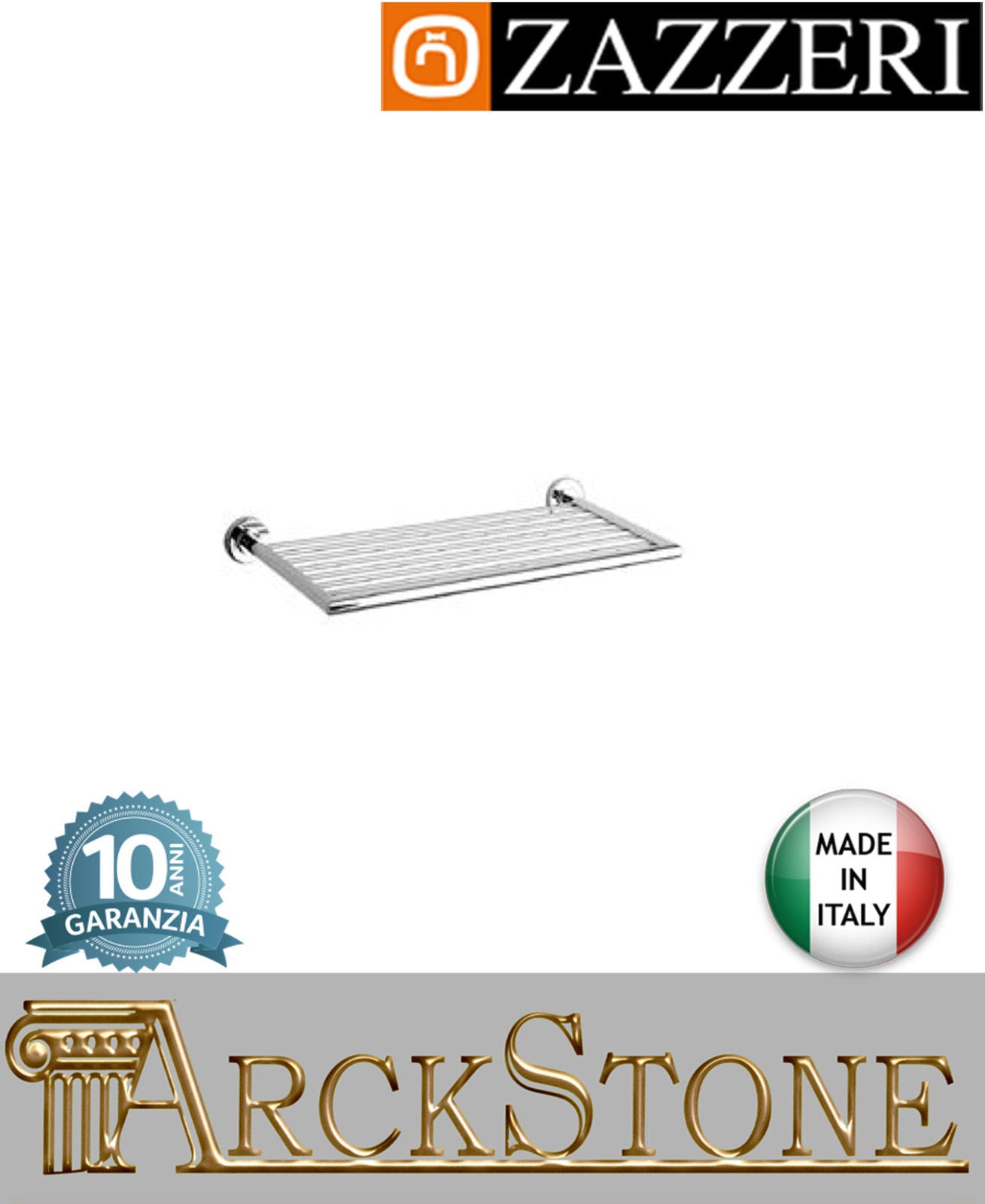 Porta asciugamano Zazzeri Da-Da ottone cromato ripiano H 55 L520 P270 mm parete