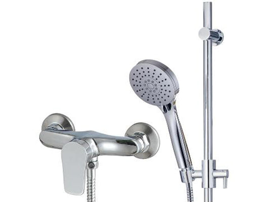 Rubinetterie Treemme 3M Contract ZIP IT 4906 CC KP ZZ Miscelatore Monocomando Esterno Docciaa A Parete Con Asta Saliscendi E Doccetta In Metallo Stile Moderno Materiale Ottone Finitura Cromata