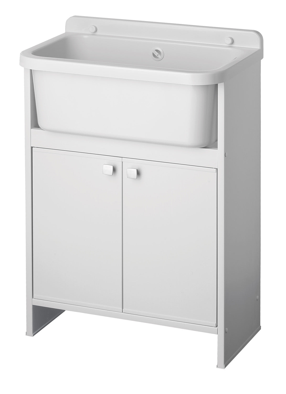 Negrari Pancrazio Mobile Lavatoio Lavapanni Misura L55P35H78 55x35 H78 CM Salvaspazio Piccolo Bianco Fornito Kit Montaggio Economico Lavanderia Bagno Ante Sportelli Battenti Interno Esterno Pilozzo Vasca Lavabo Plastica Resina PVC Sifone Resistente Acqua 