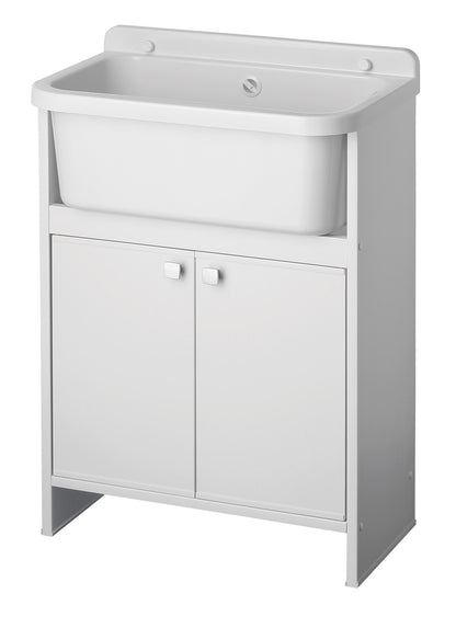 Negrari Pancrazio Mobile Lavatoio Lavapanni Misura L55P35H78 55x35 H78 CM Salvaspazio Piccolo Bianco Fornito Kit Montaggio Economico Lavanderia Bagno Ante Sportelli Battenti Interno Esterno Pilozzo Vasca Lavabo Plastica Resina PVC Sifone Resistente Acqua 