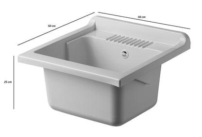 Negrari Classica Lavatoio Montato Misura 50x50 L50 P50 H85 cm Colore Bianco Base Mobile Nobilitato Idrofugo Vasca Polipropilene Asse Pino Verniciato Piedini Regolabili Cerniere Anta Chiusura Rallentata Sportello Arrotondato Maniglia Piedini Cromati