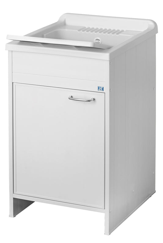 Negrari Kit Garden Mobile Lavatoio Lavapanni Casa Misura L50P50H85 50x50 H85CM Bianco Kit Montaggio Lavanderia Bagno Anta Sportello Battente Interno Esterno Pilozzo Vasca Asse Lavaggio Lavabo Plastica Resina PVC Sifone Autopulente Resistente Acqua Umidità