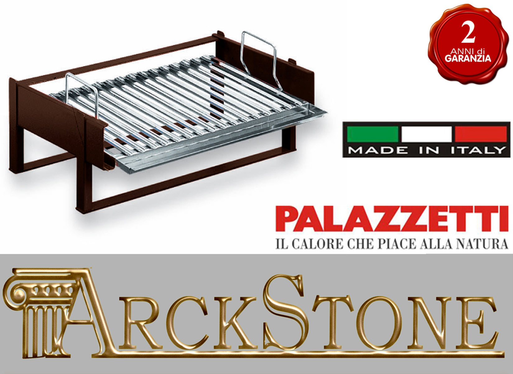 Palazzetti Kit Cottura Con Supporto Griglia Brown 68x41 cm Telaio in Acciaio Inox Sezione Semicircolare con leccarda per raccogliere i grassi