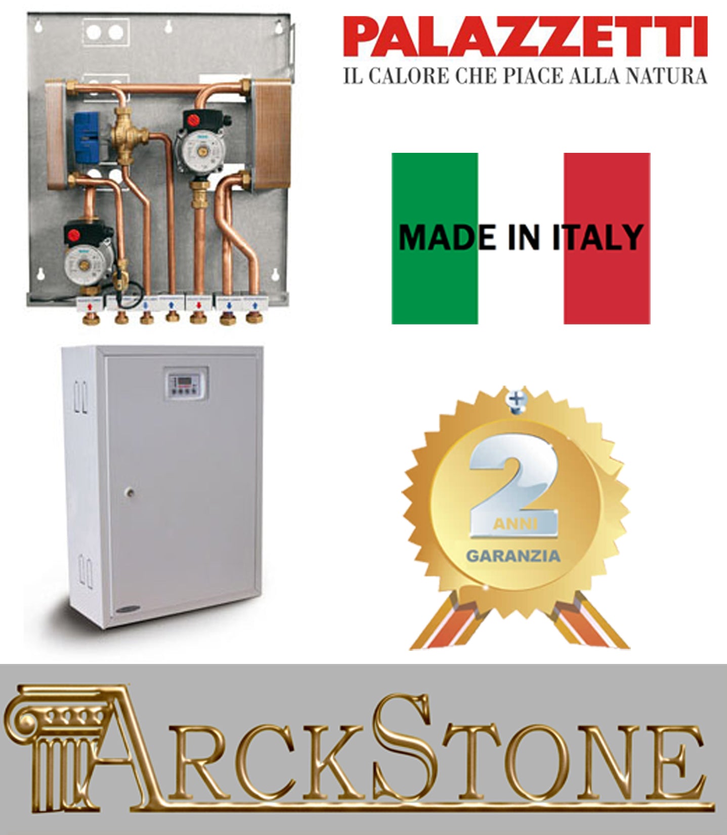 Palazzetti Kit L3 Separazione Produzione ACS Alta Efficienza Costituito Circolatori Scambiatori Piastre Valvole Servocomando Flussostato Centralina Abbina Termocamino Impianto Esistente Separa Circuito Primario Secondario Produce Acqua Calda Sanitaria