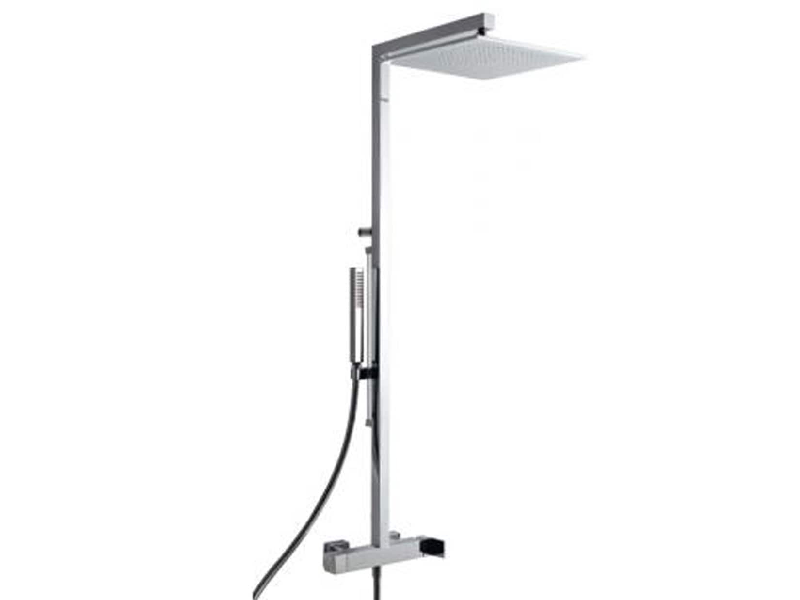 Rubinetterie Treemme SHOWERS & THERMOSTATICS Gruppo Colonna Doccia Attrezzata Multifunzione Miscelatore Meccanico Finitura Cromata Con Doccetta E Soffione Anticalcare In Metallo Quadrato 300x300 mm