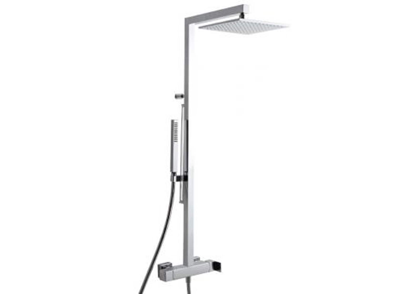 Rubinetterie Treemme SHOWERS & THERMOSTATICS Gruppo Colonna Doccia Attrezzata Multifunzione Miscelatore Meccanico Finitura Cromata Con Doccetta E Soffione Anticalcare In Metallo Quadrato 250x250 mm Asta Saliscendi
