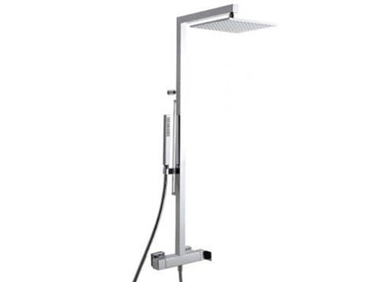 Rubinetterie Treemme SHOWERS & THERMOSTATICS Gruppo Colonna Doccia Attrezzata Multifunzione Miscelatore Meccanico Finitura Cromata Con Doccetta E Soffione Anticalcare In Metallo Quadrato 250x250 mm Asta Saliscendi