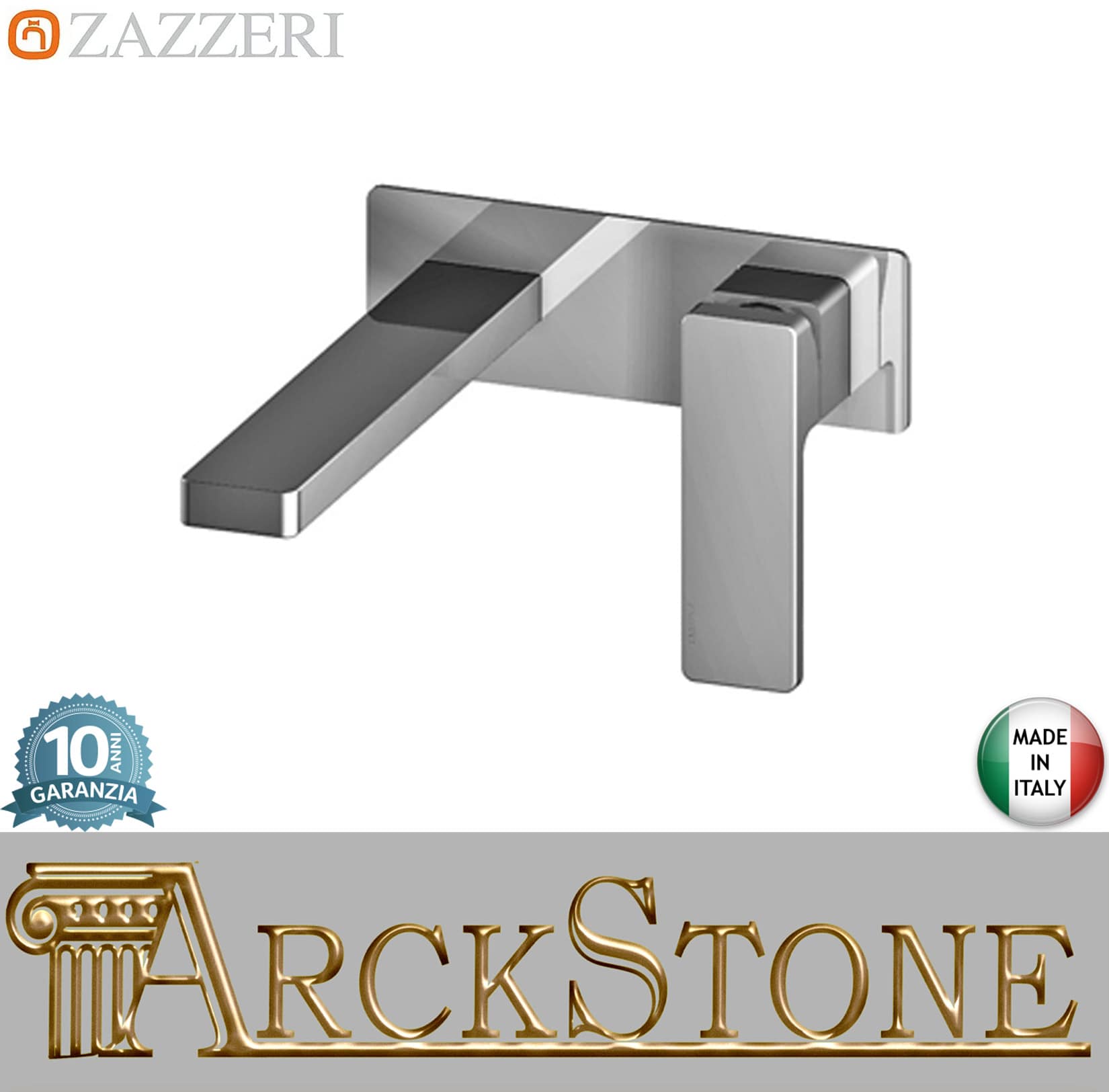Zazzeri Rubinetterie Qquadro Miscelatore Lavabo Incasso A Muro 2 Fori Monocomando Lunghezza 235 mm Senza Piletta Di Scarico Con Piastra Stile Moderno Materiale Ottone Finitura Cromato