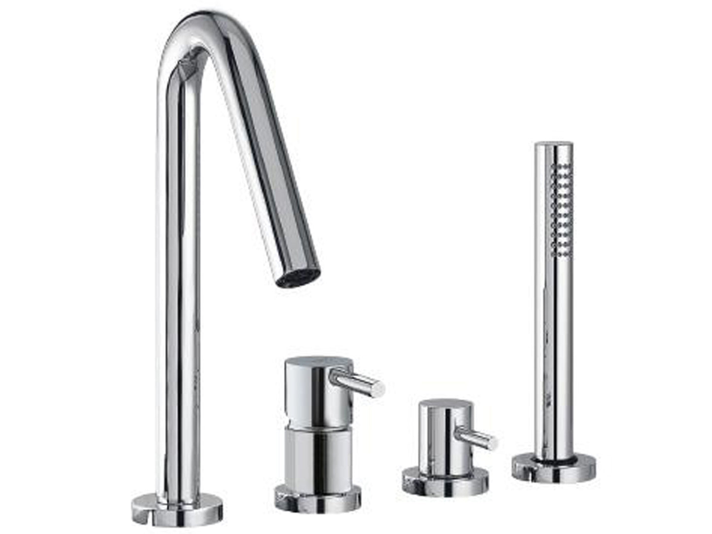 Rubinetterie Treemme X-CHANGE_mono Miscelatore Batteria Bordo Vasca 4 Fori Con Doccetta In Metallo Estraibile Materiale Ottone Finitura Cromata