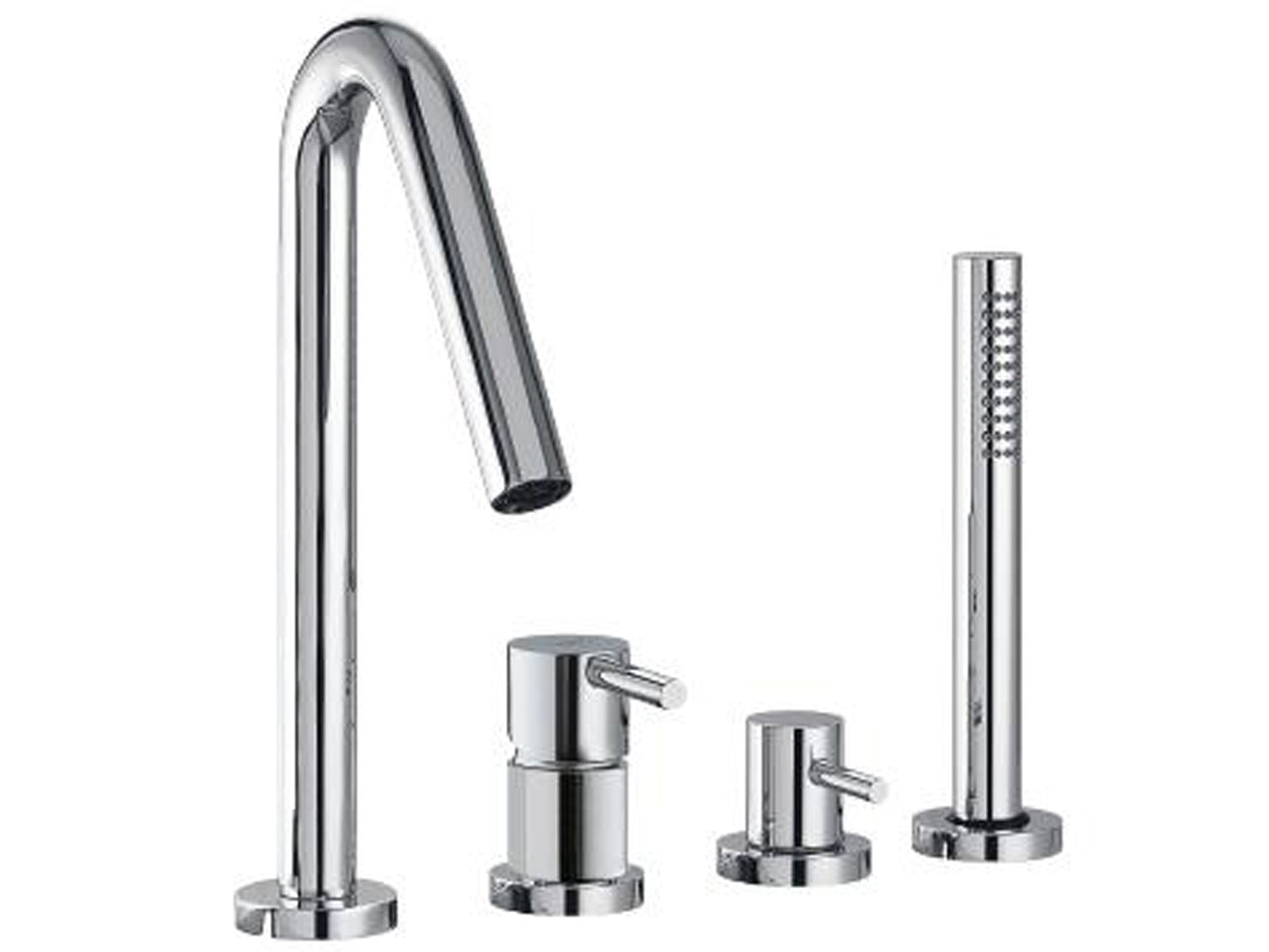 Rubinetterie Treemme X-CHANGE_mono Miscelatore Batteria Bordo Vasca 4 Fori Con Doccetta In Metallo Estraibile Materiale Ottone Finitura Cromata