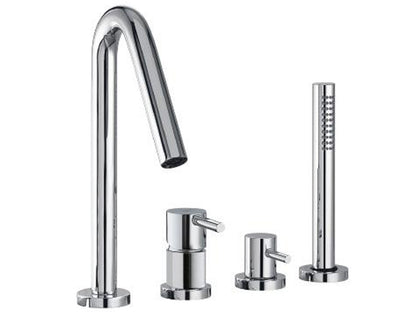 Rubinetterie Treemme X-CHANGE_mono Miscelatore Batteria Bordo Vasca 4 Fori Con Doccetta In Metallo Estraibile Materiale Ottone Finitura Cromata